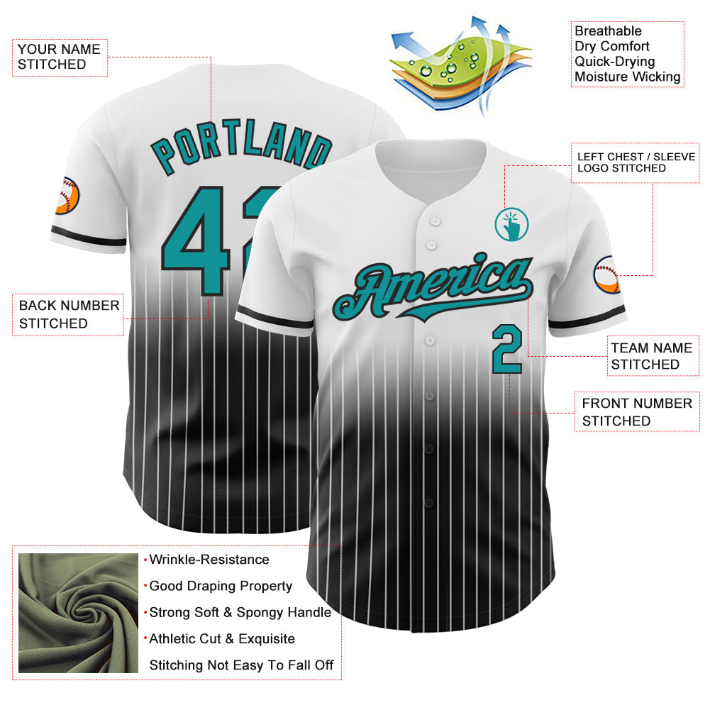 Custom White Pinstripe Teal-Black Authentic Fade Fashion Baseball Jersey - Sky-Custom