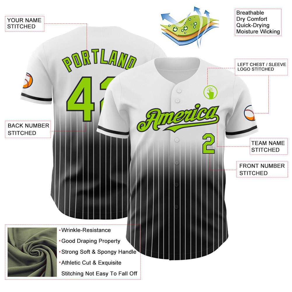 Custom White Pinstripe Neon Green-Black Authentic Fade Fashion Baseball Jersey - Sky-Custom