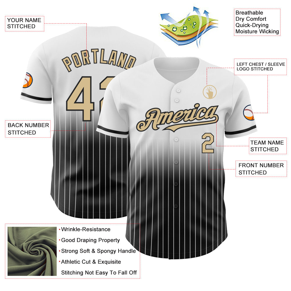 Custom White Pinstripe Vegas Gold-Black Authentic Fade Fashion Baseball Jersey - Sky-Custom