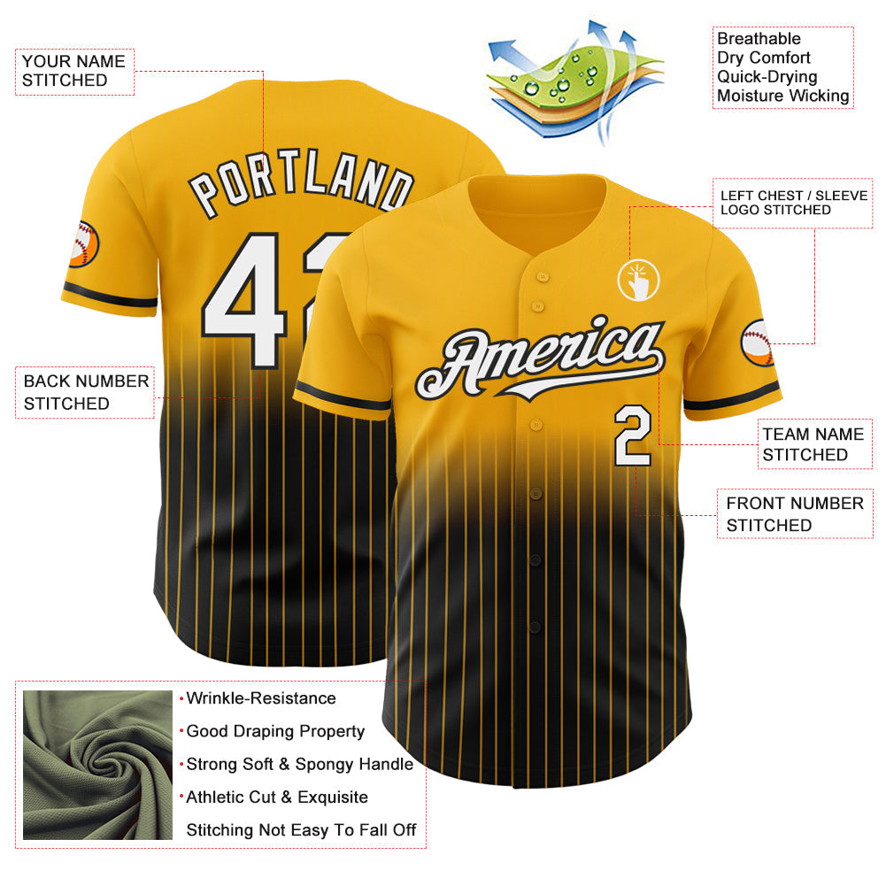 Custom Gold Pinstripe White-Black Authentic Fade Fashion Baseball Jersey - Sky-Custom