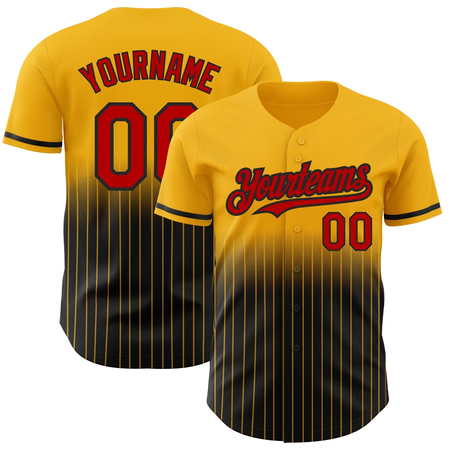 Custom Gold Pinstripe Red-Black Authentic Fade Fashion Baseball Jersey - Sky-Custom