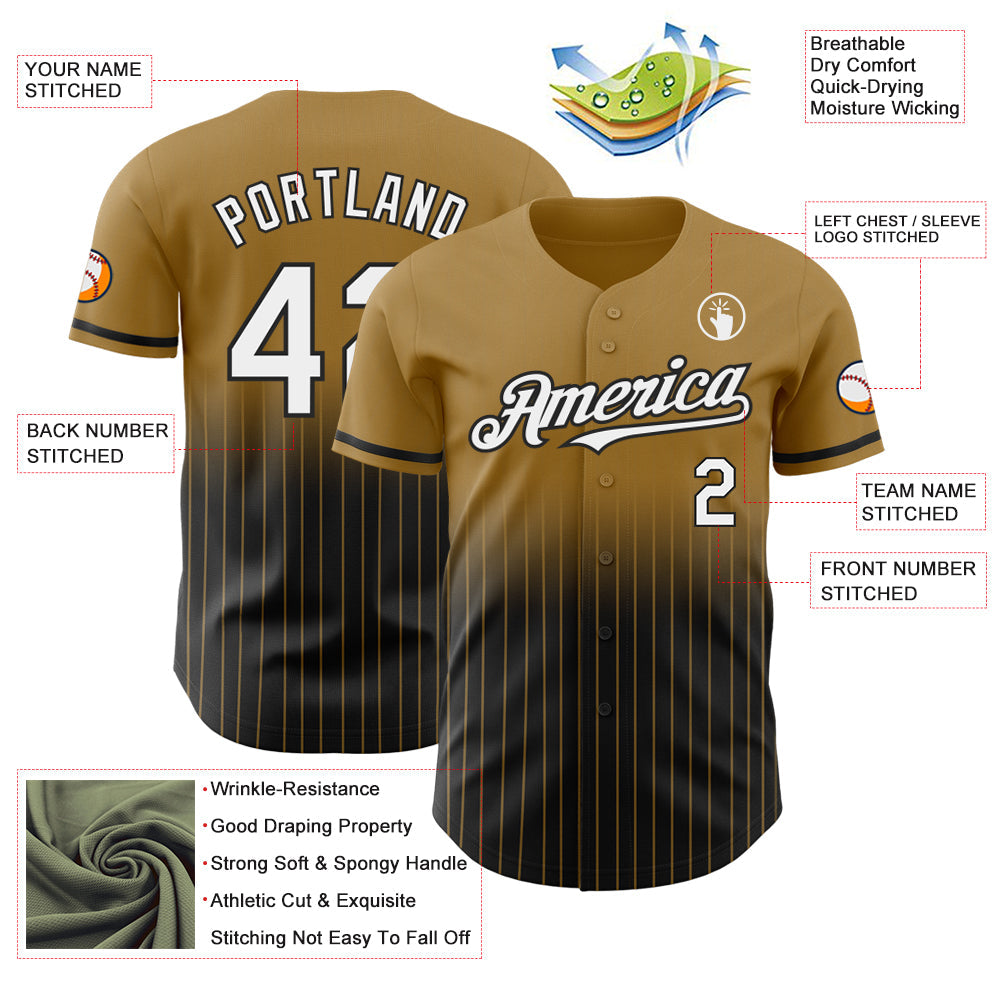 Custom Old Gold Pinstripe White-Black Authentic Fade Fashion Baseball Jersey - Sky-Custom