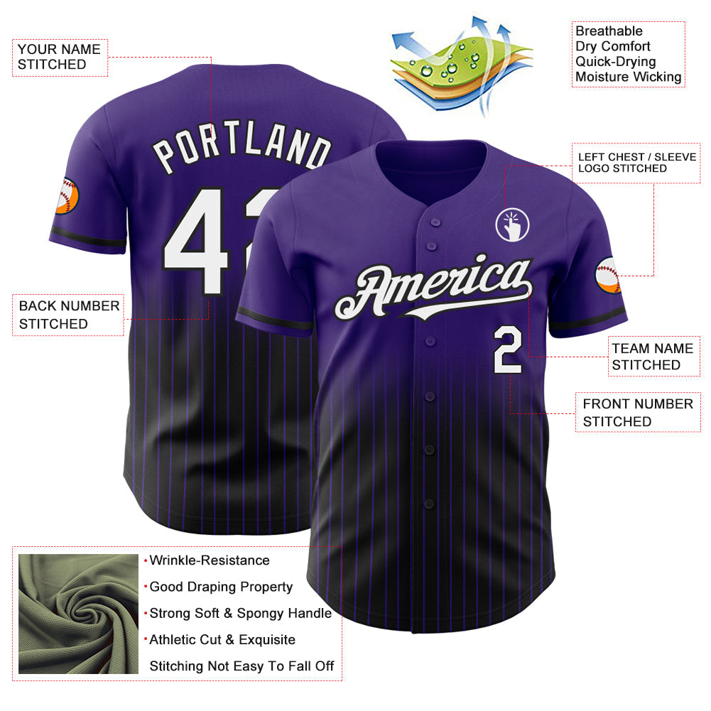 Custom Purple Pinstripe White-Black Authentic Fade Fashion Baseball Jersey - Sky-Custom