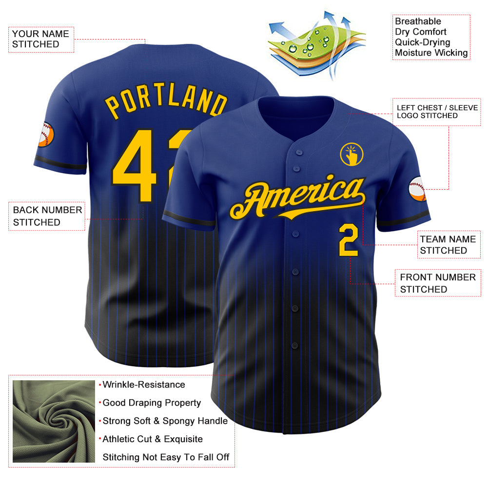 Custom Royal Pinstripe Yellow-Black Authentic Fade Fashion Baseball Jersey - Sky-Custom