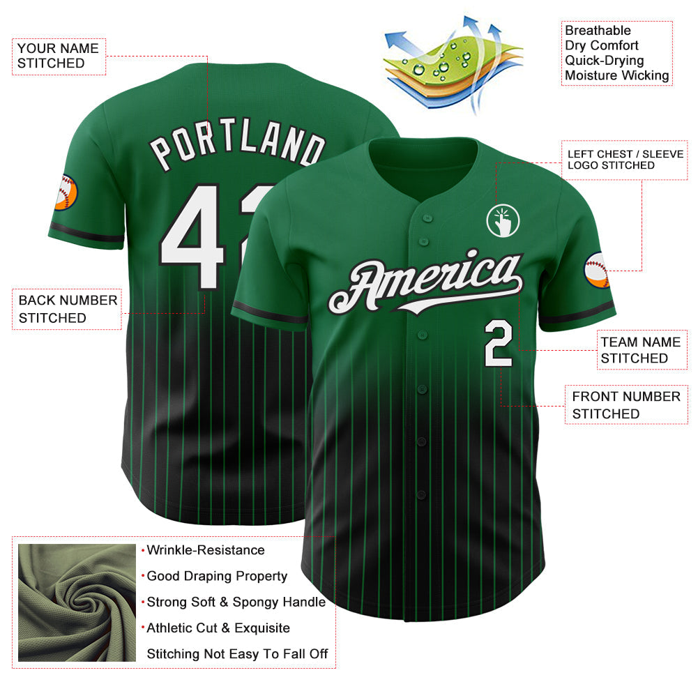 Custom Kelly Green Pinstripe White-Black Authentic Fade Fashion Baseball Jersey - Sky-Custom