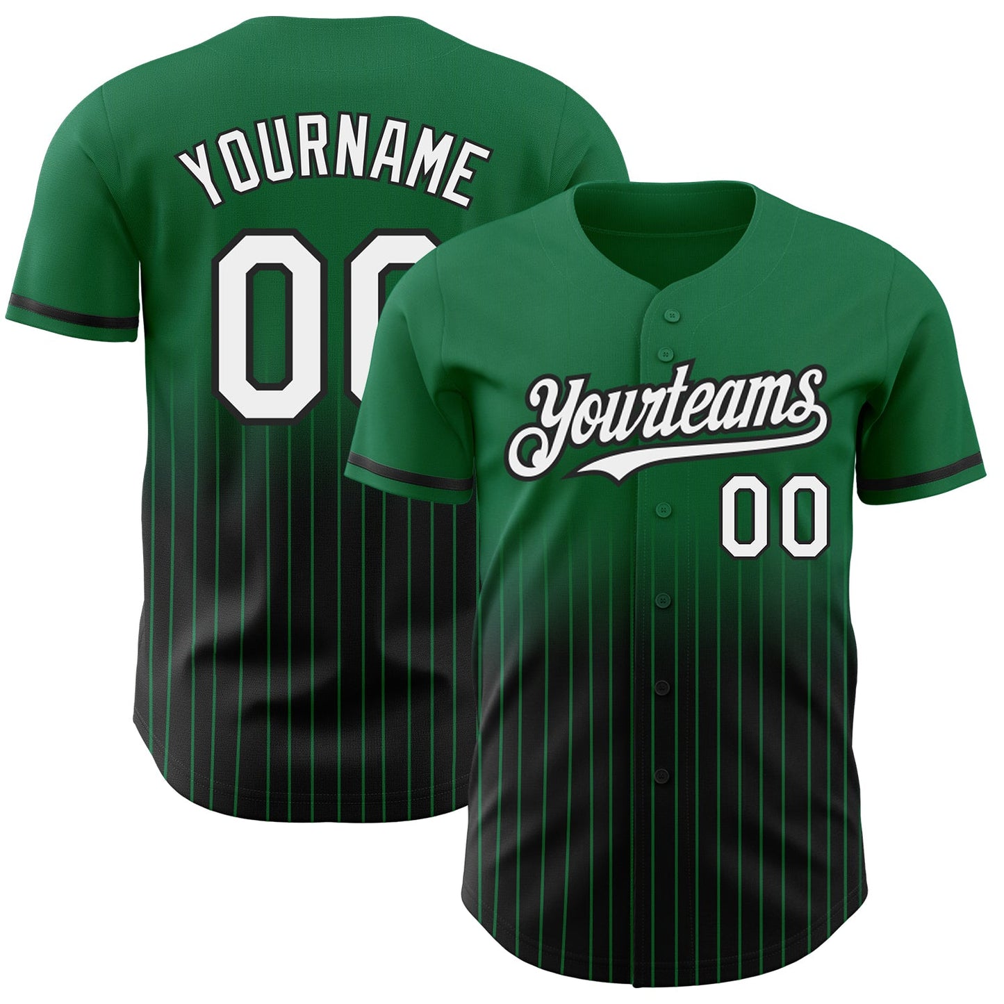 Custom Kelly Green Pinstripe White-Black Authentic Fade Fashion Baseball Jersey - Sky-Custom
