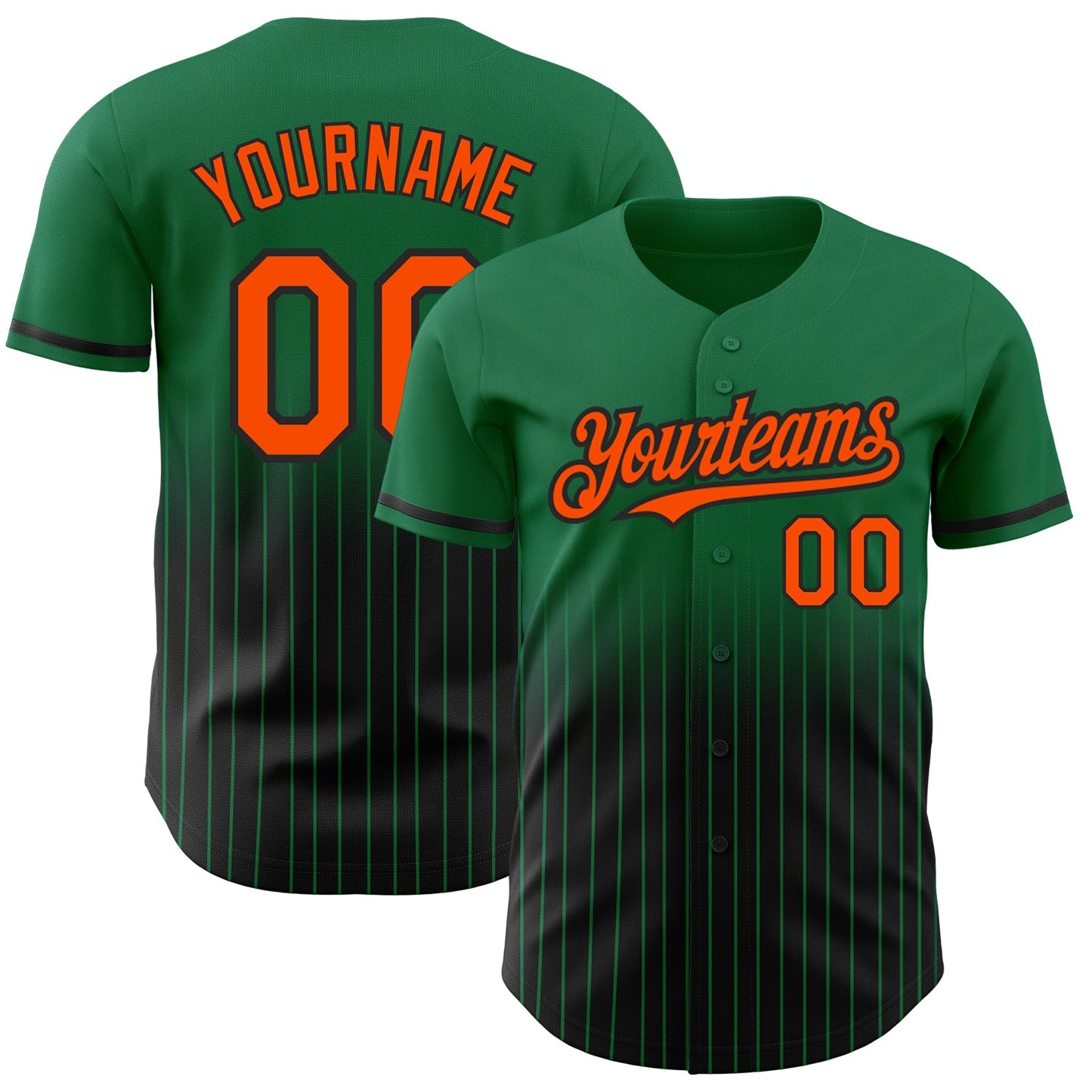 Custom Kelly Green Pinstripe Orange-Black Authentic Fade Fashion Baseball Jersey - Sky-Custom