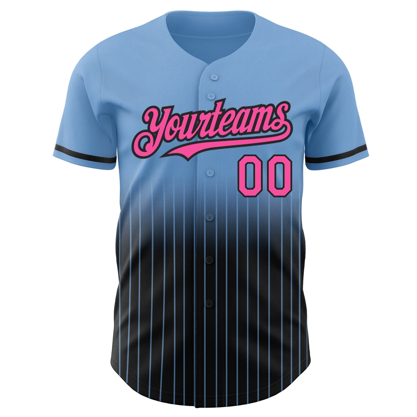 Custom Light Blue Pinstripe Pink-Black Authentic Fade Fashion Baseball Jersey - Sky-Custom