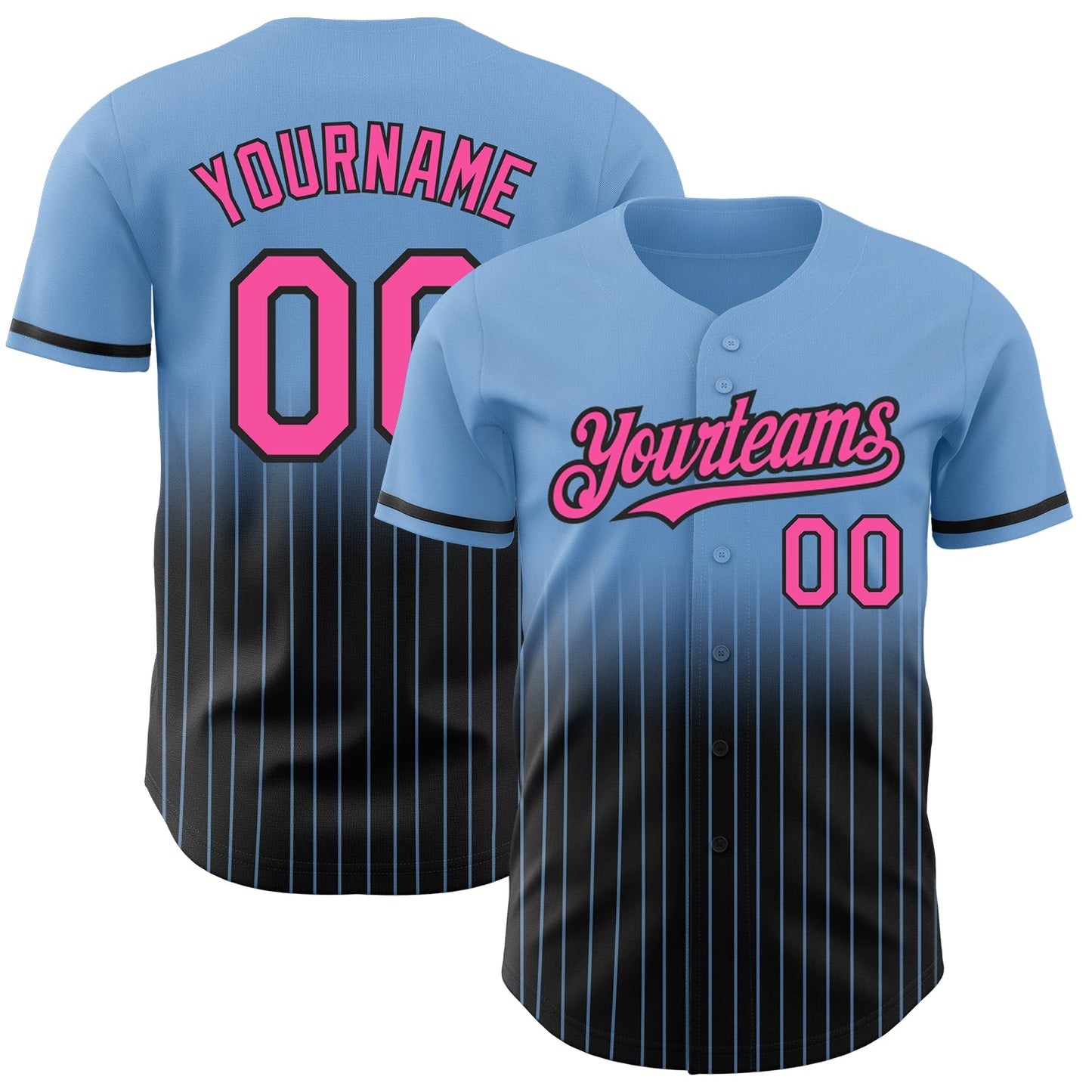 Custom Light Blue Pinstripe Pink-Black Authentic Fade Fashion Baseball Jersey - Sky-Custom