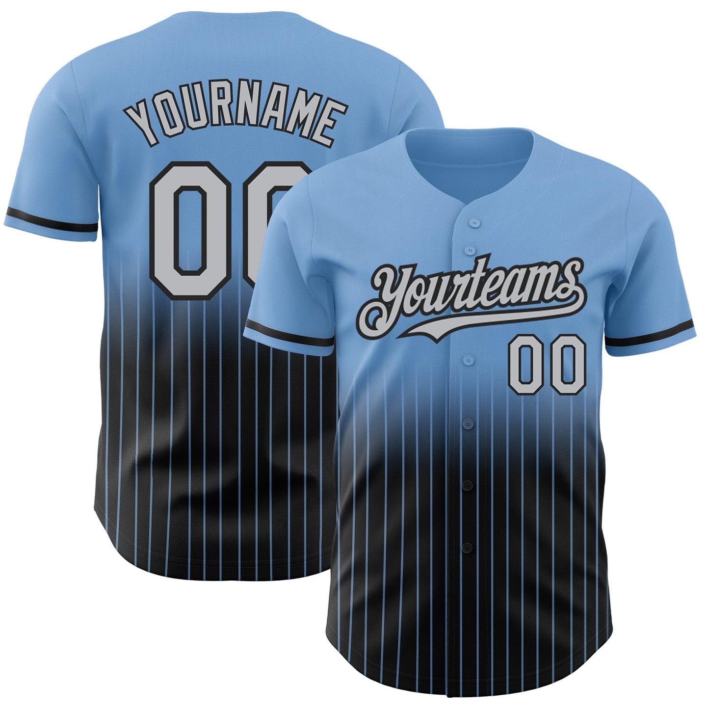Custom Light Blue Pinstripe Gray-Black Authentic Fade Fashion Baseball Jersey - Sky-Custom