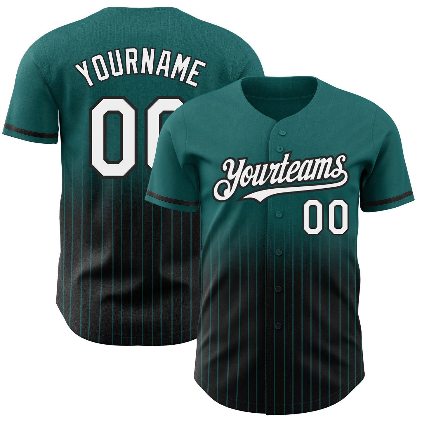 Custom Teal Pinstripe White-Black Authentic Fade Fashion Baseball Jersey - Sky-Custom