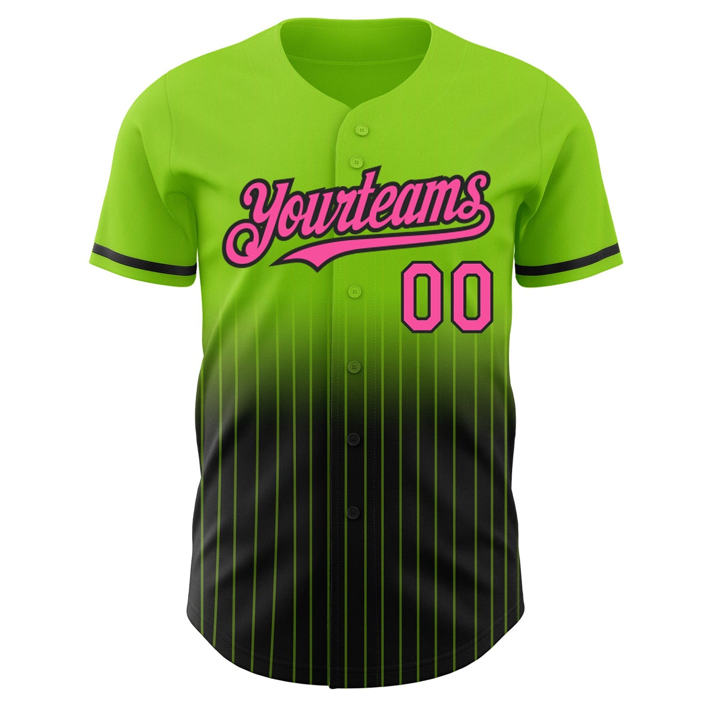 Custom Neon Green Pinstripe Pink-Black Authentic Fade Fashion Baseball Jersey - Sky-Custom