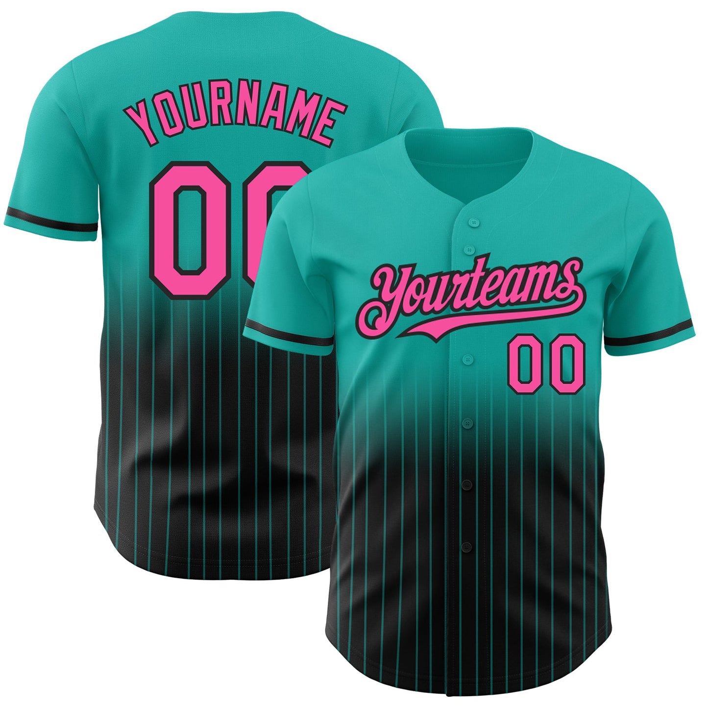 Custom Aqua Pinstripe Pink-Black Authentic Fade Fashion Baseball Jersey - Sky-Custom