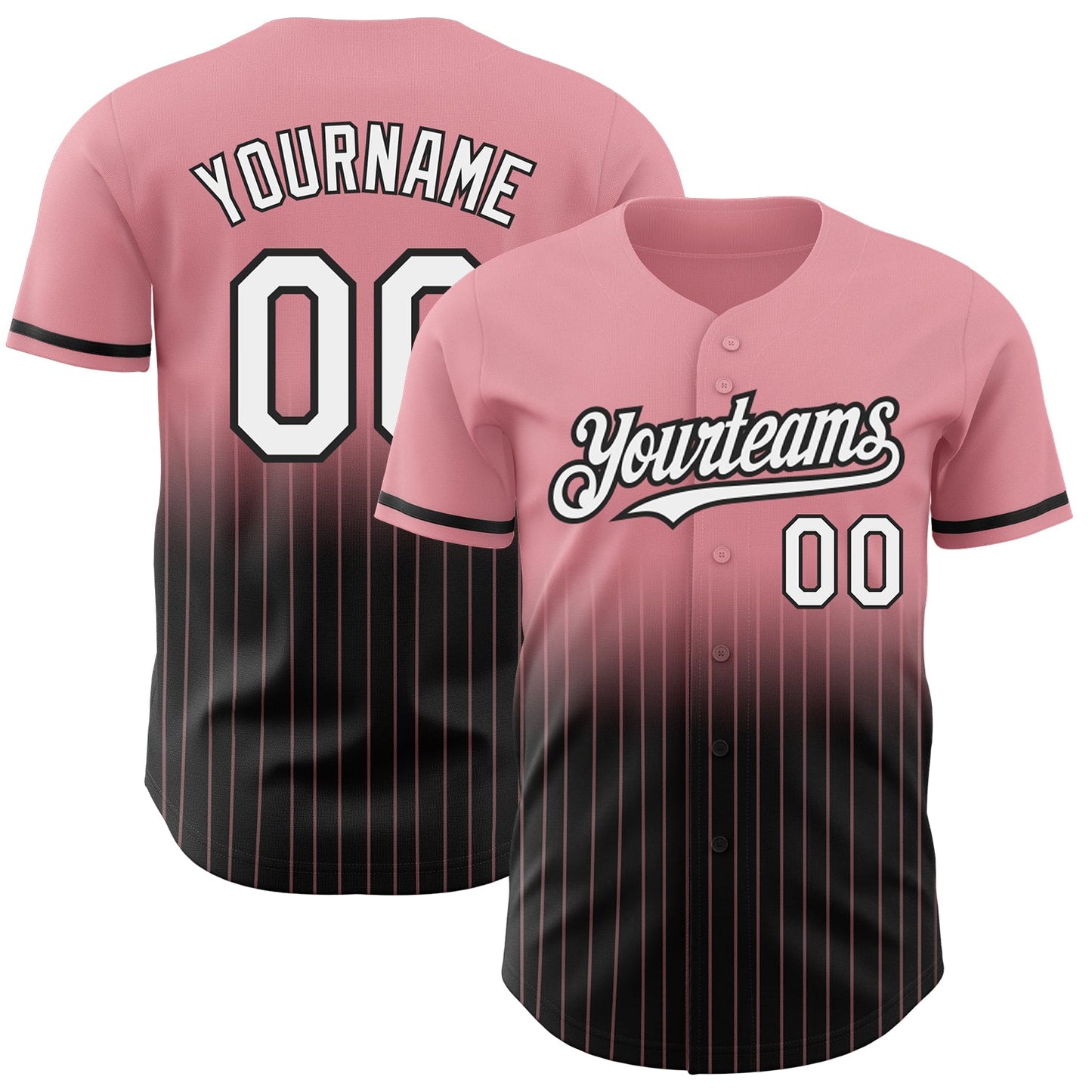 Custom Medium Pink Pinstripe White-Black Authentic Fade Fashion Baseball Jersey - Sky-Custom