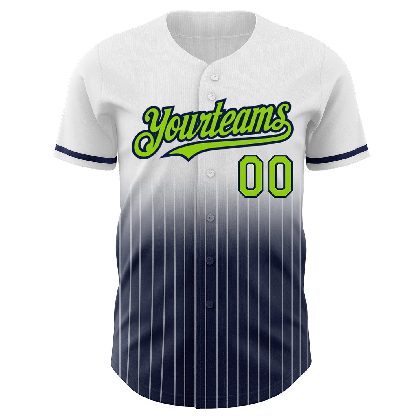 Custom White Pinstripe Neon Green-Navy Authentic Fade Fashion Baseball Jersey - Sky-Custom