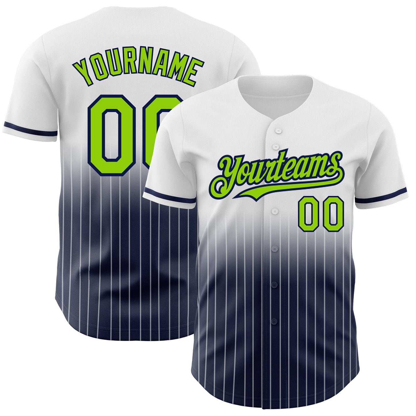 Custom White Pinstripe Neon Green-Navy Authentic Fade Fashion Baseball Jersey - Sky-Custom