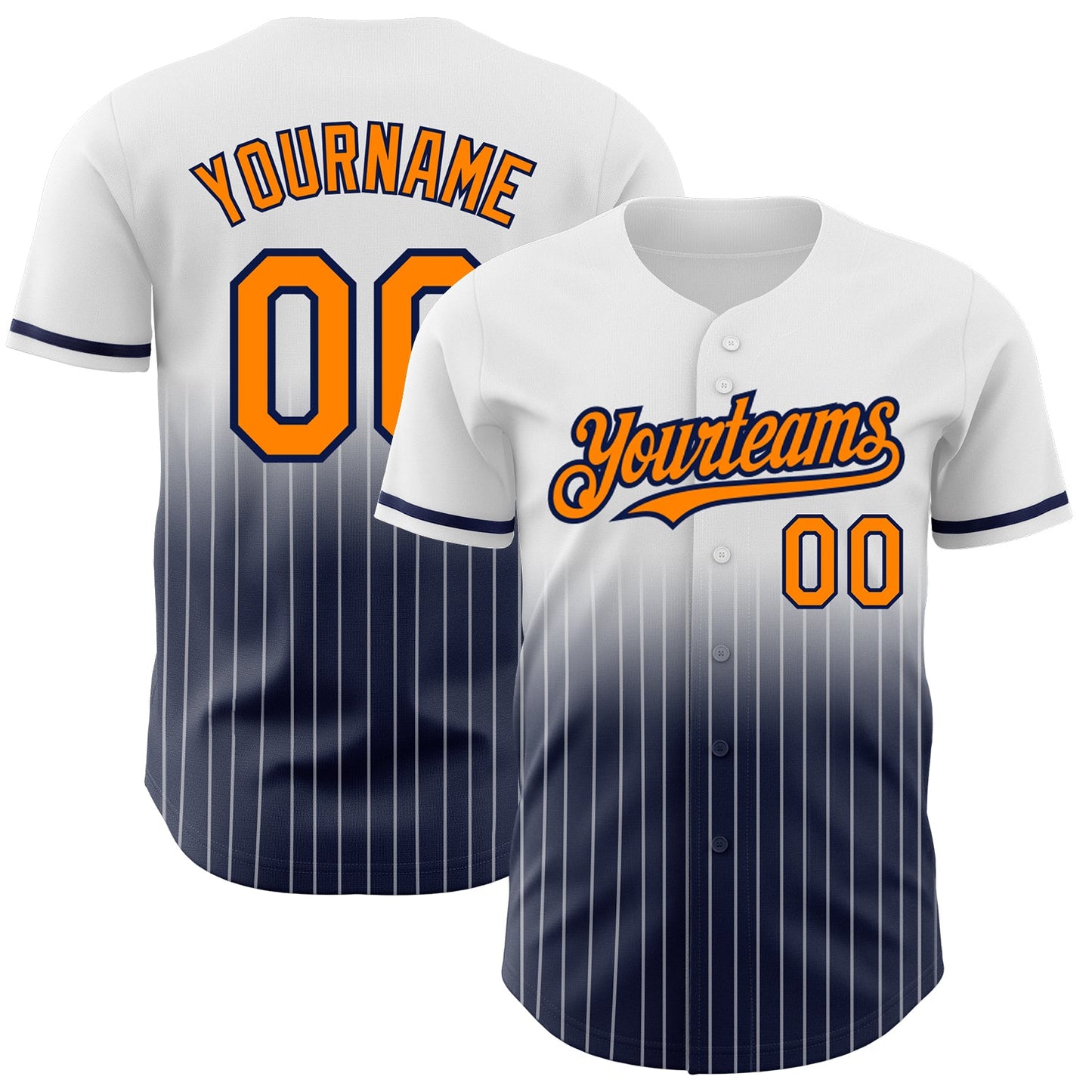 Custom White Pinstripe Bay Orange-Navy Authentic Fade Fashion Baseball Jersey - Sky-Custom