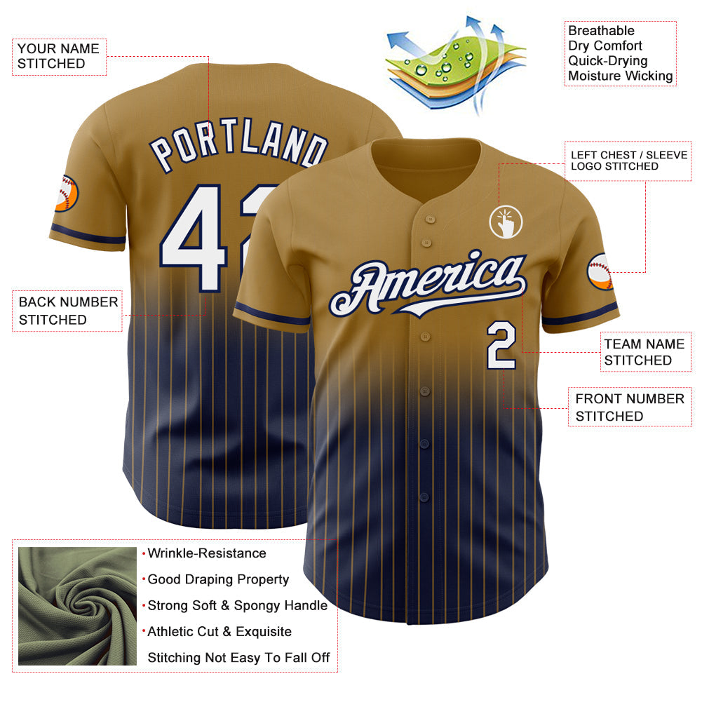 Custom Old Gold Pinstripe White-Navy Authentic Fade Fashion Baseball Jersey - Sky-Custom
