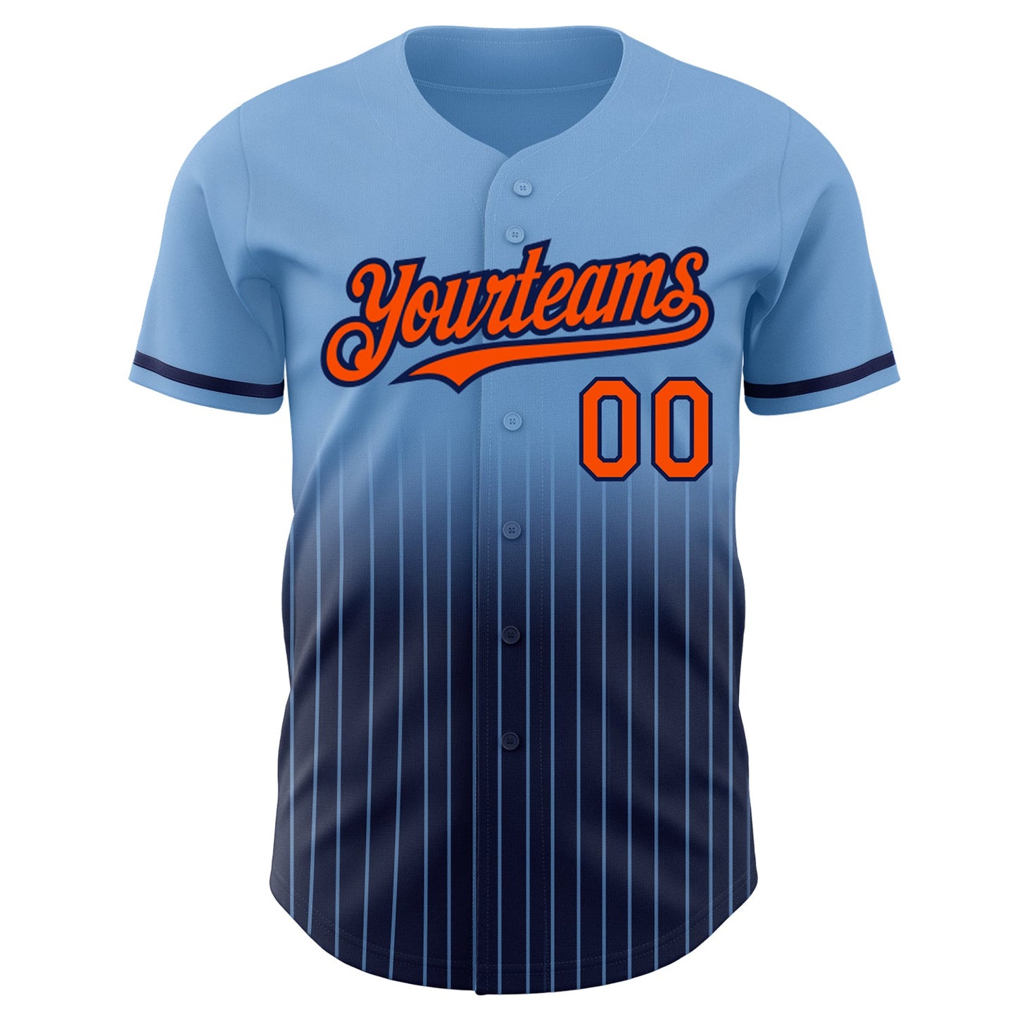 Custom Light Blue Pinstripe Orange-Navy Authentic Fade Fashion Baseball Jersey - Sky-Custom
