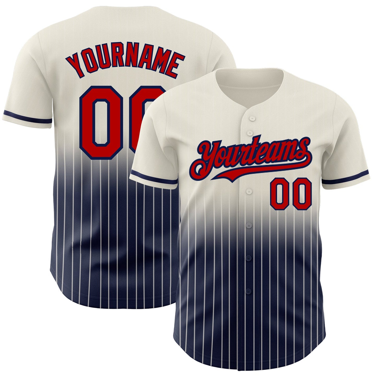 Custom Cream Pinstripe Red-Navy Authentic Fade Fashion Baseball Jersey - Sky-Custom