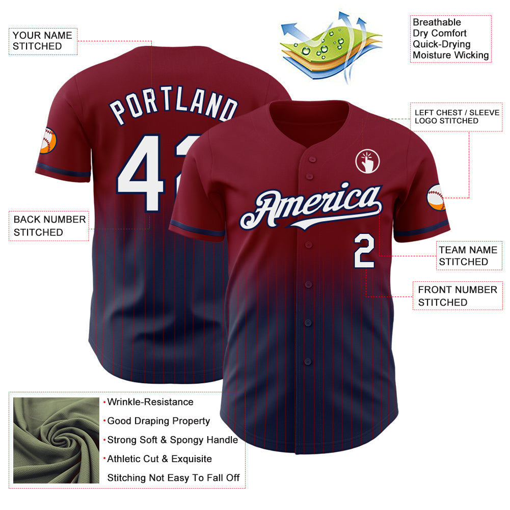 Custom Maroon Pinstripe White-Navy Authentic Fade Fashion Baseball Jersey - Sky-Custom