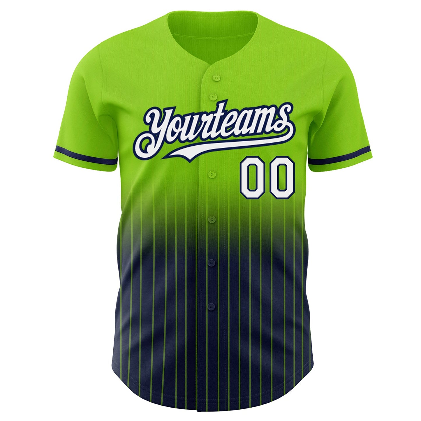 Custom Neon Green Pinstripe White-Navy Authentic Fade Fashion Baseball Jersey - Sky-Custom