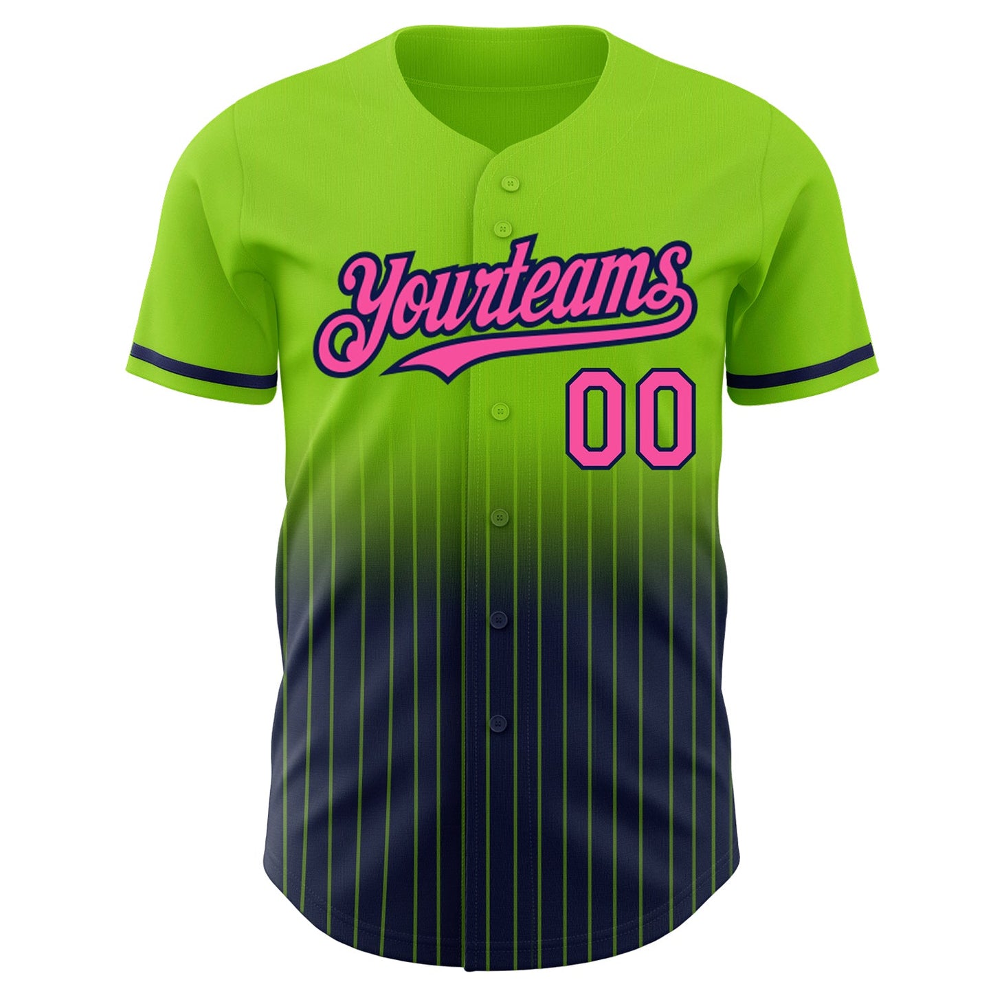 Custom Neon Green Pinstripe Pink-Navy Authentic Fade Fashion Baseball Jersey - Sky-Custom