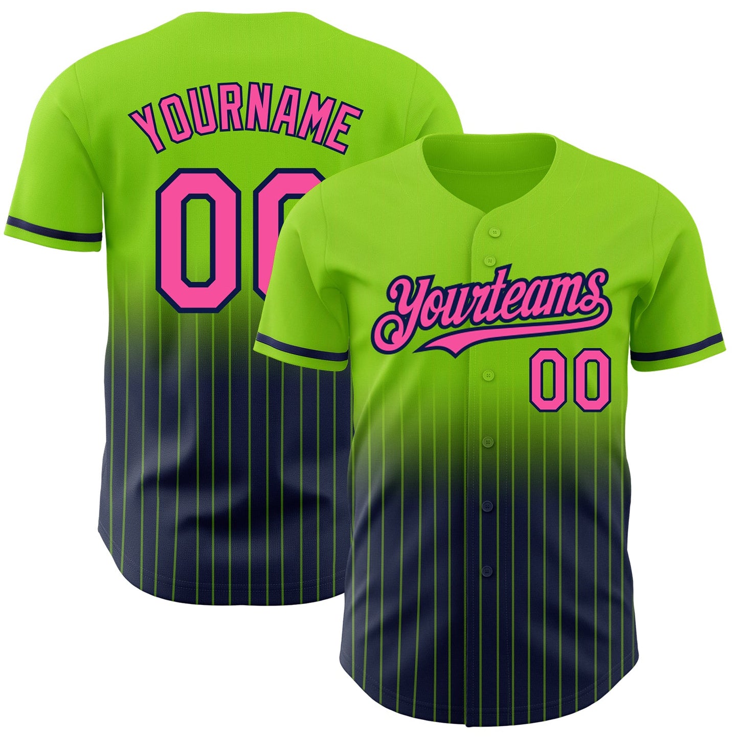 Custom Neon Green Pinstripe Pink-Navy Authentic Fade Fashion Baseball Jersey - Sky-Custom