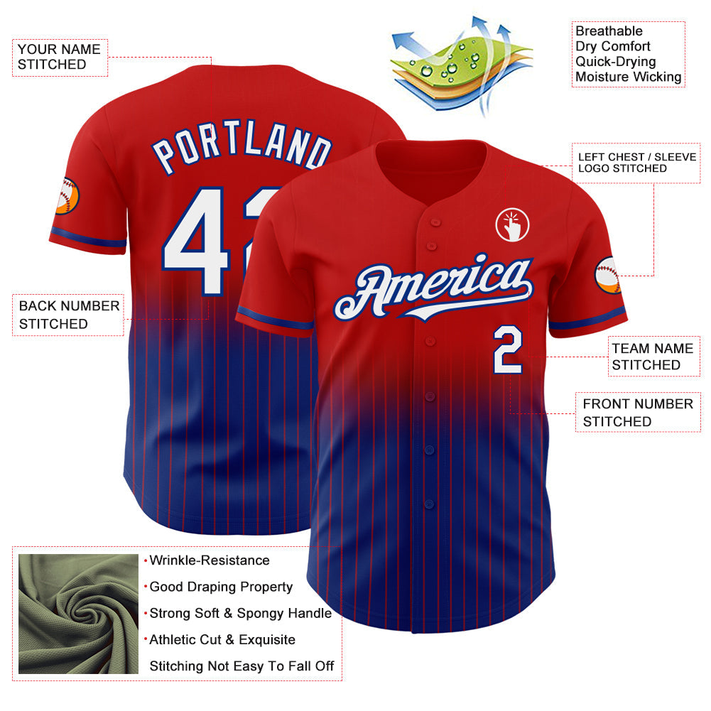 Custom Red Pinstripe White-Royal Authentic Fade Fashion Baseball Jersey - Sky-Custom