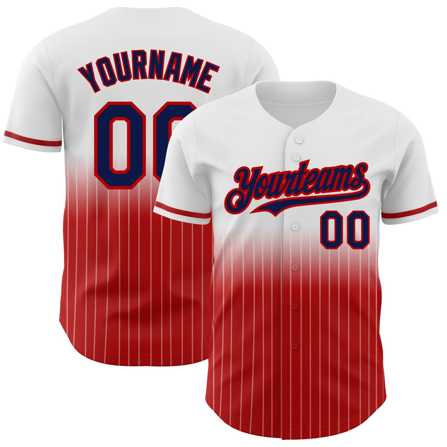 Custom White Pinstripe Navy-Red Authentic Fade Fashion Baseball Jersey - Sky-Custom