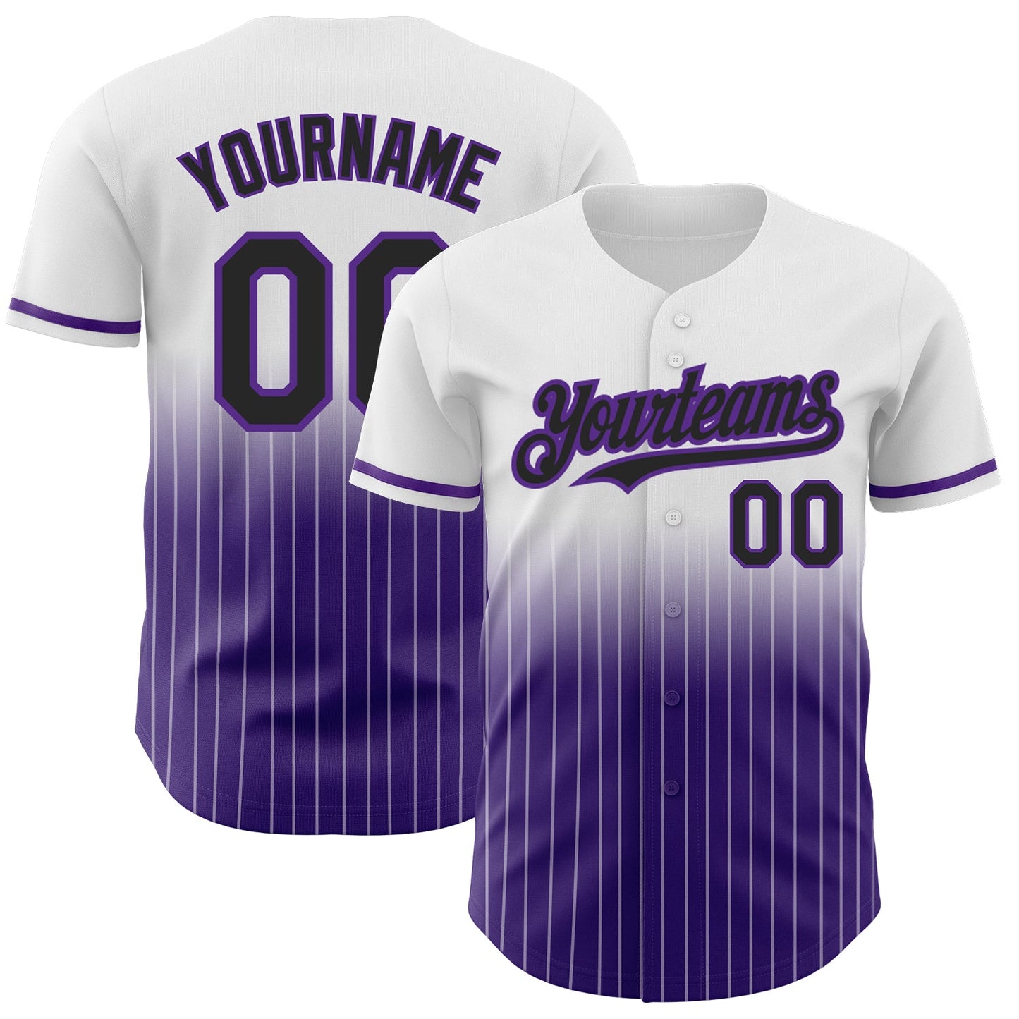 Custom White Pinstripe Black-Purple Authentic Fade Fashion Baseball Jersey - Sky-Custom