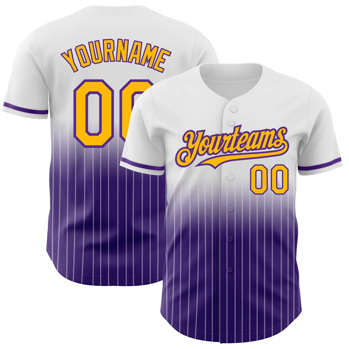 Custom White Pinstripe Gold-Purple Authentic Fade Fashion Baseball Jersey - Sky-Custom