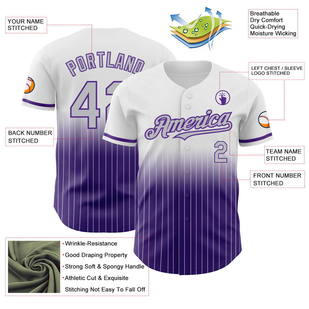 Custom White Pinstripe Gray-Purple Authentic Fade Fashion Baseball Jersey - Sky-Custom