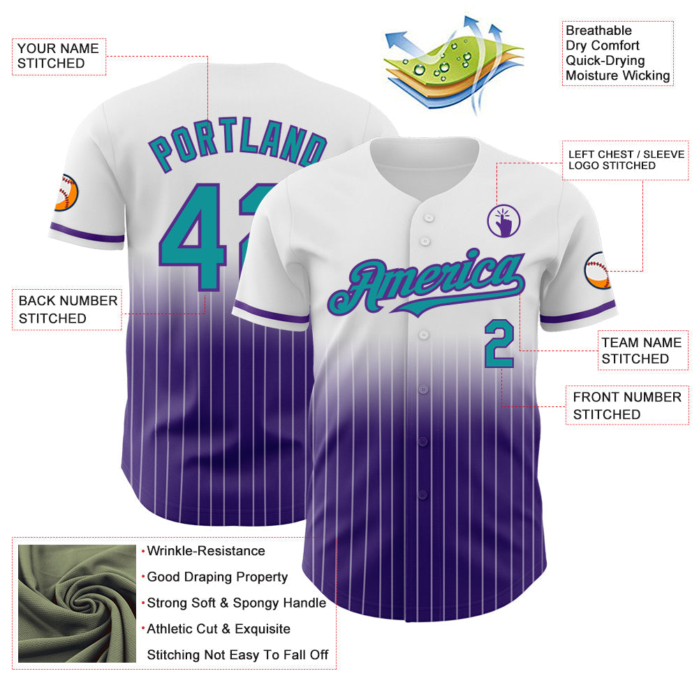 Custom White Pinstripe Teal-Purple Authentic Fade Fashion Baseball Jersey - Sky-Custom