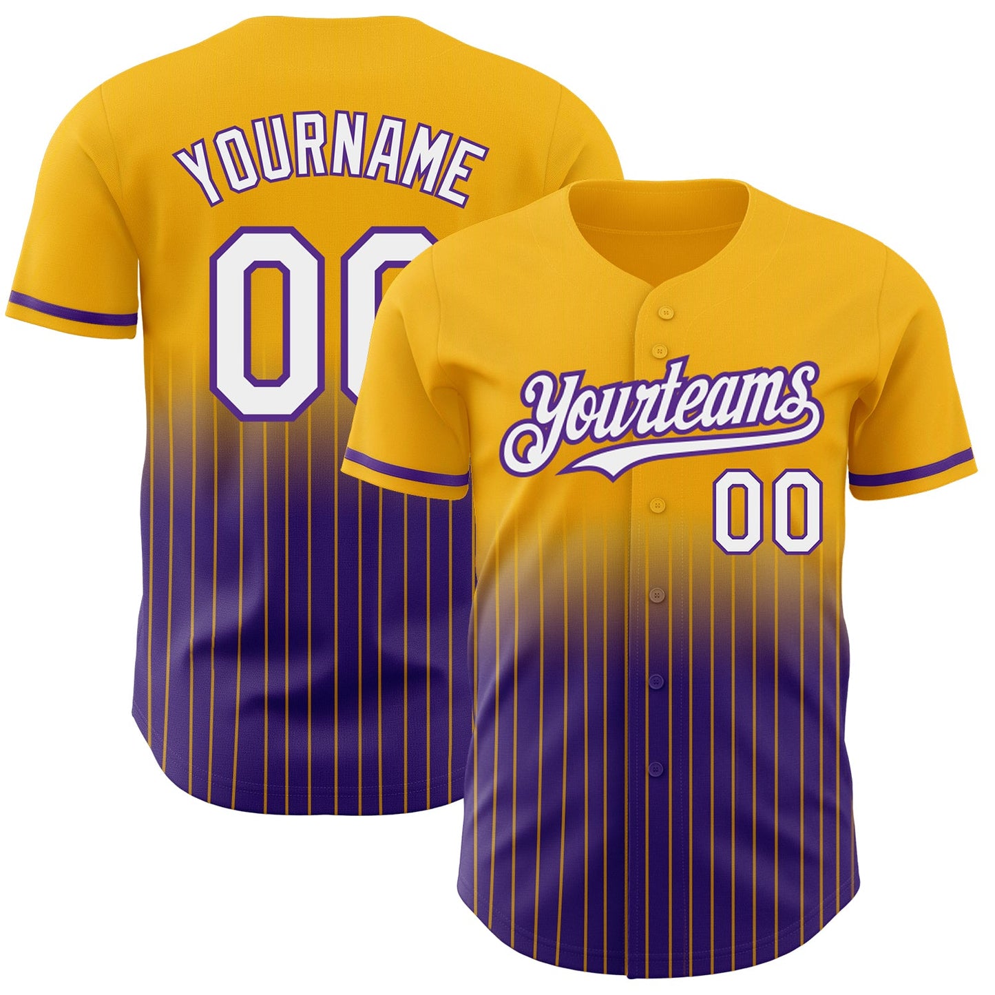 Custom Gold Pinstripe White-Purple Authentic Fade Fashion Baseball Jersey - Sky-Custom