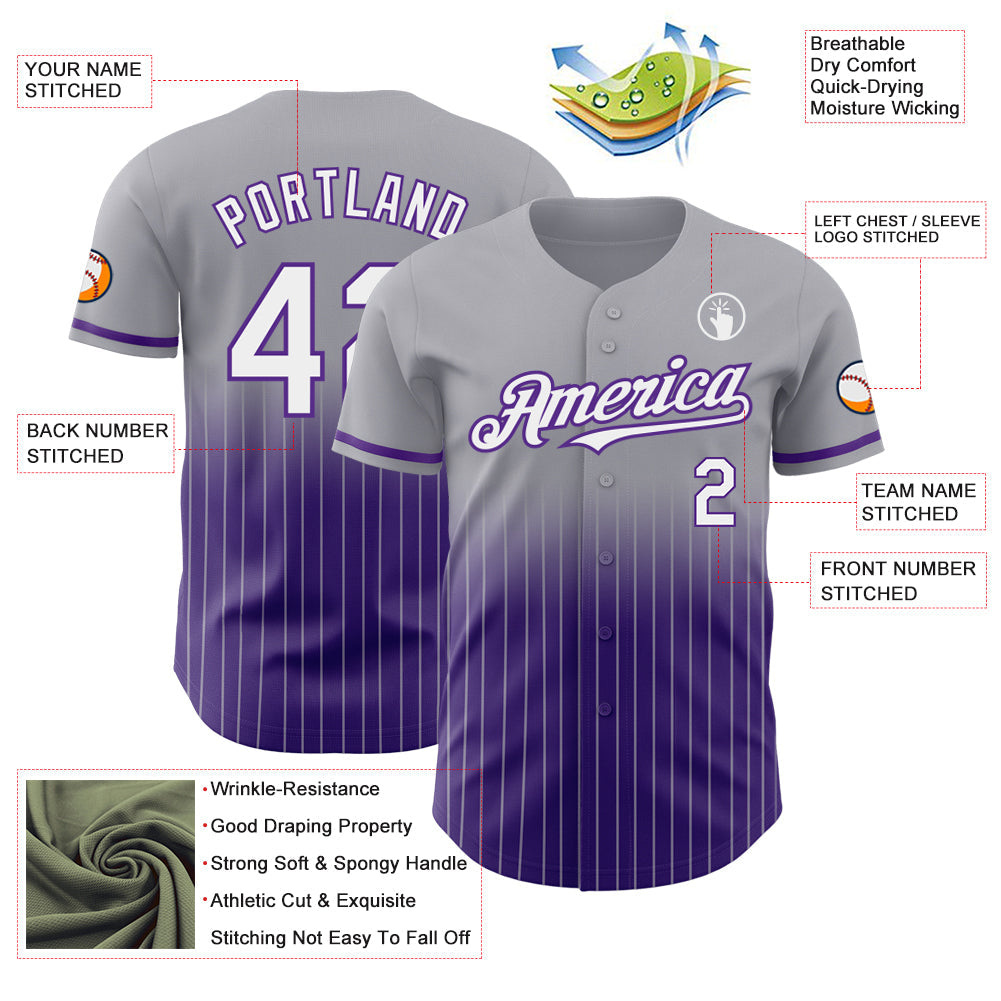 Custom Gray Pinstripe White-Purple Authentic Fade Fashion Baseball Jersey - Sky-Custom
