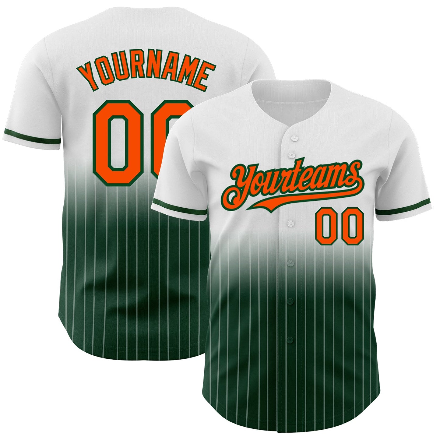 Custom White Pinstripe Orange-Green Authentic Fade Fashion Baseball Jersey - Sky-Custom