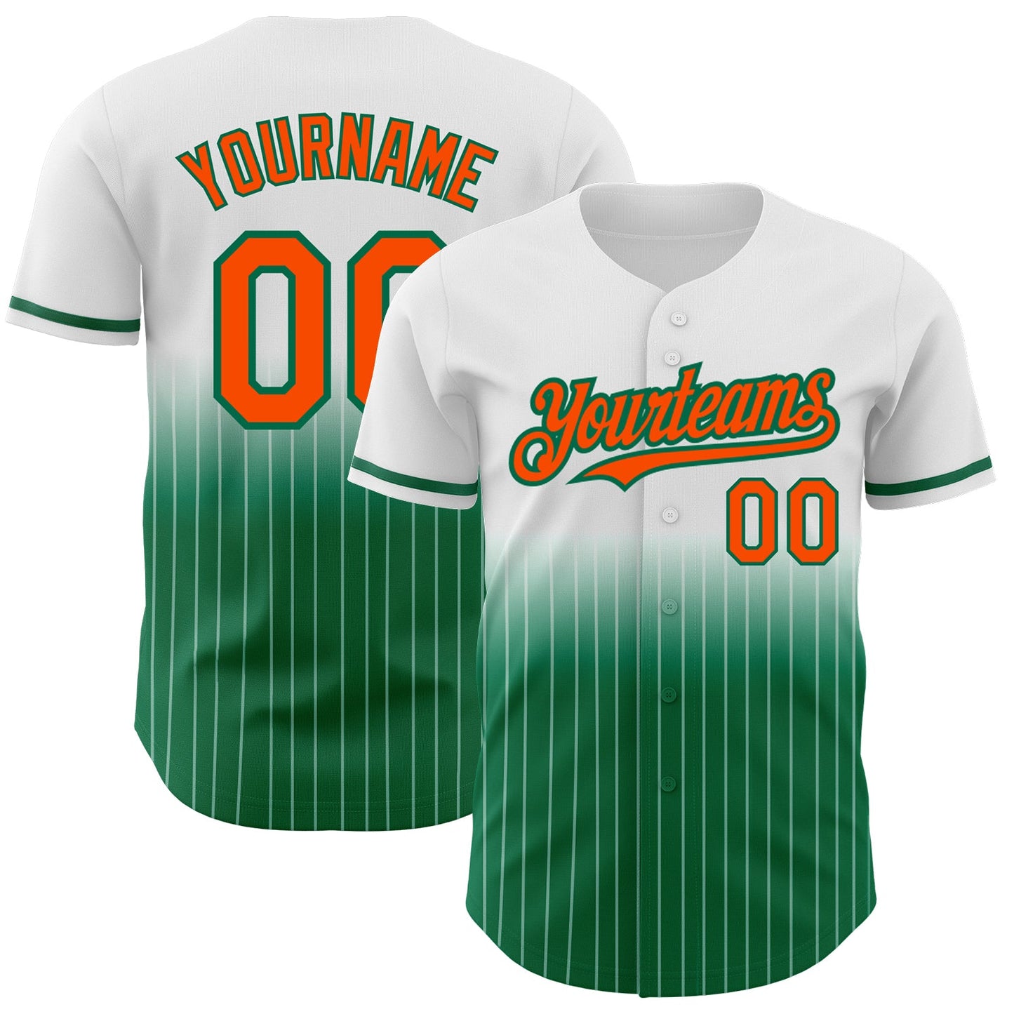 Custom White Pinstripe Orange-Kelly Green Authentic Fade Fashion Baseball Jersey - Sky-Custom