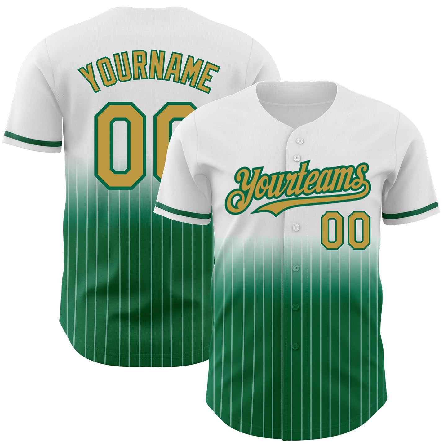 Custom White Pinstripe Old Gold-Kelly Green Authentic Fade Fashion Baseball Jersey - Sky-Custom