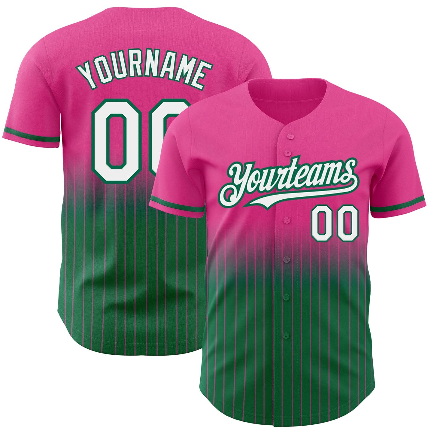 Custom Pink Pinstripe White-Kelly Green Authentic Fade Fashion Baseball Jersey - Sky-Custom