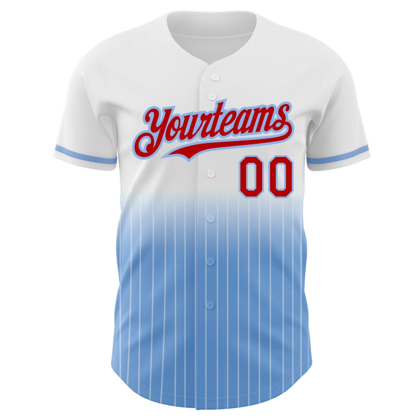 Custom White Pinstripe Red-Light Blue Authentic Fade Fashion Baseball Jersey - Sky-Custom