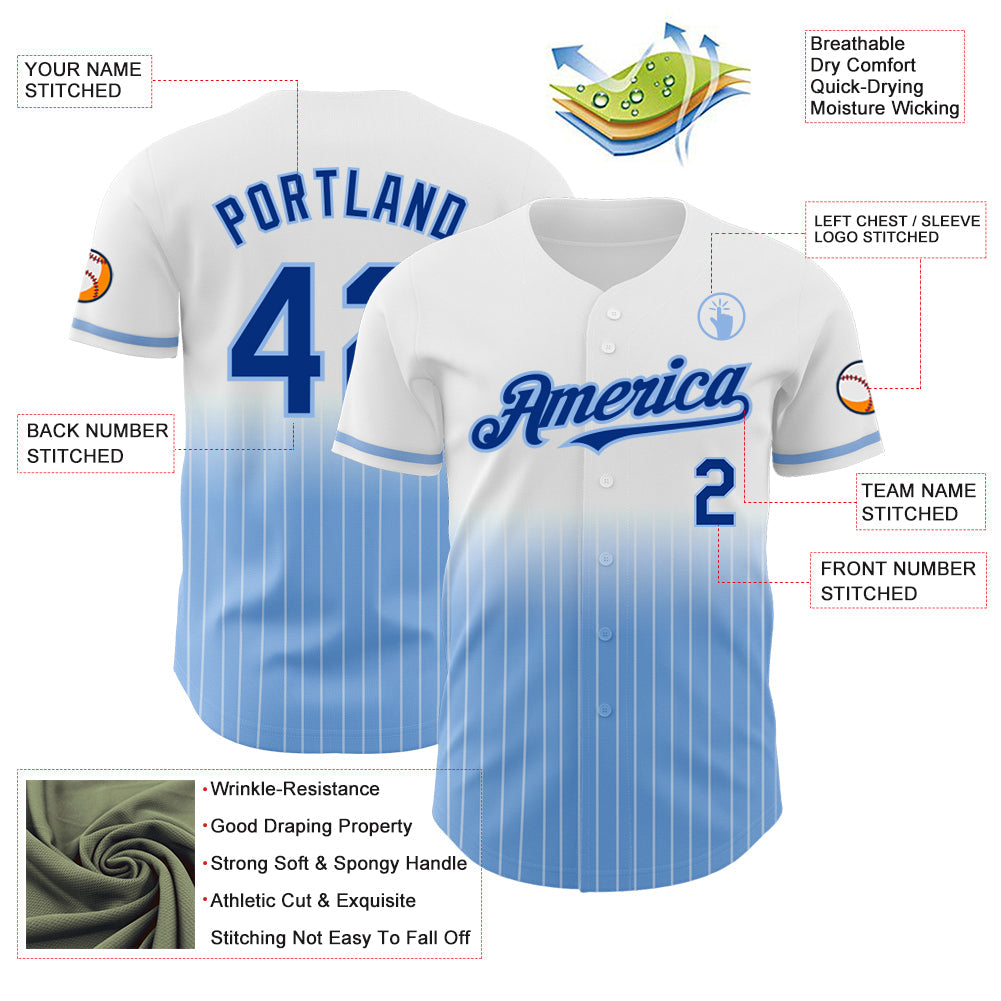 Custom White Pinstripe Royal-Light Blue Authentic Fade Fashion Baseball Jersey - Sky-Custom