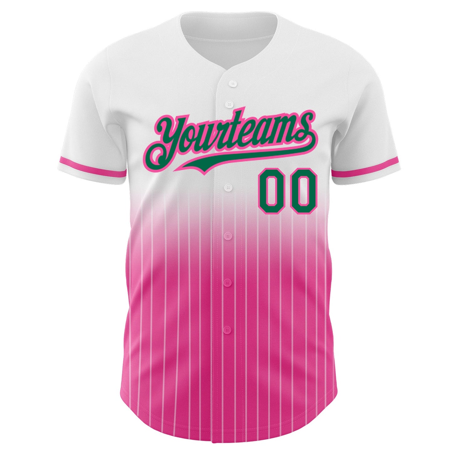 Custom White Pinstripe Kelly Green-Pink Authentic Fade Fashion Baseball Jersey - Sky-Custom