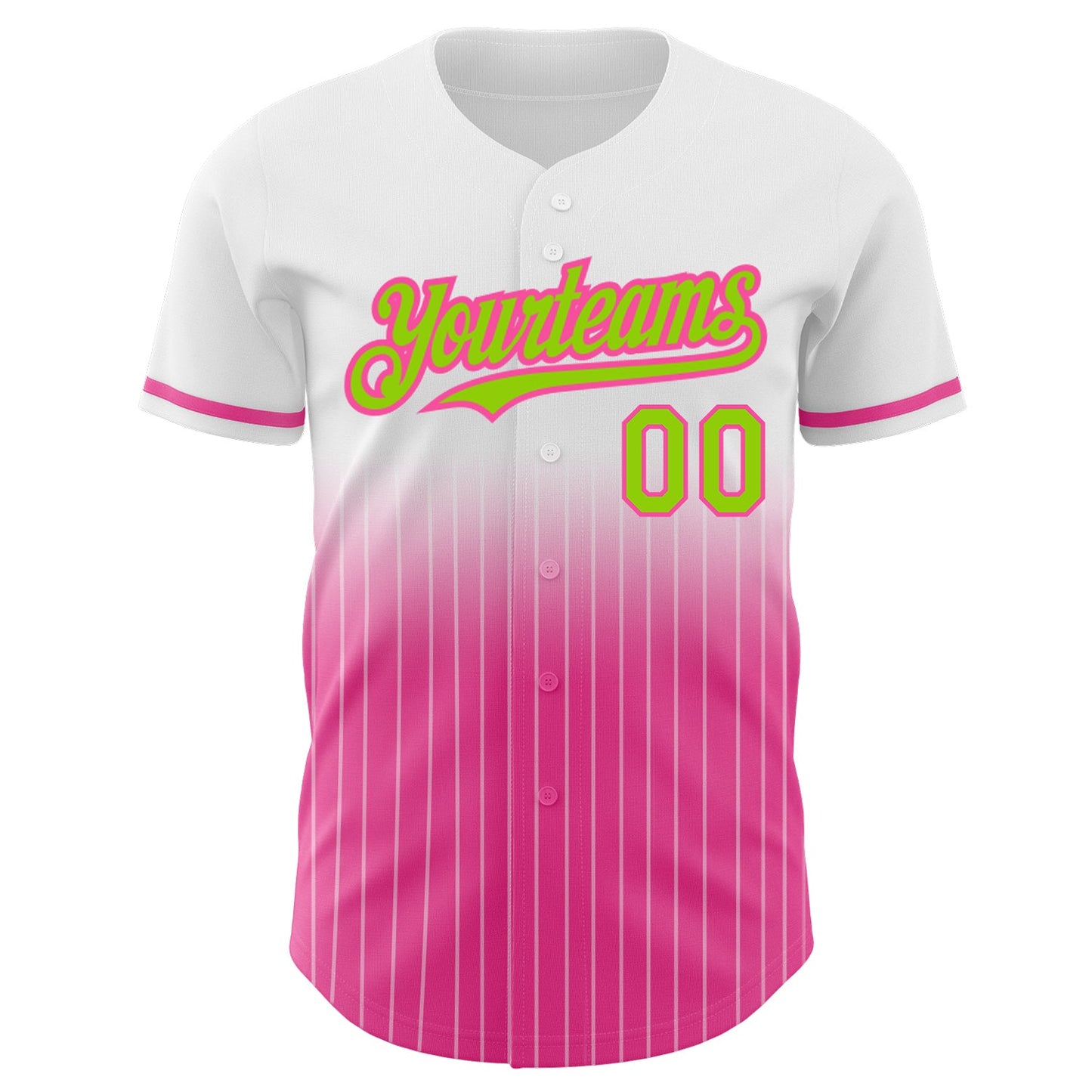 Custom White Pinstripe Neon Green-Pink Authentic Fade Fashion Baseball Jersey - Sky-Custom