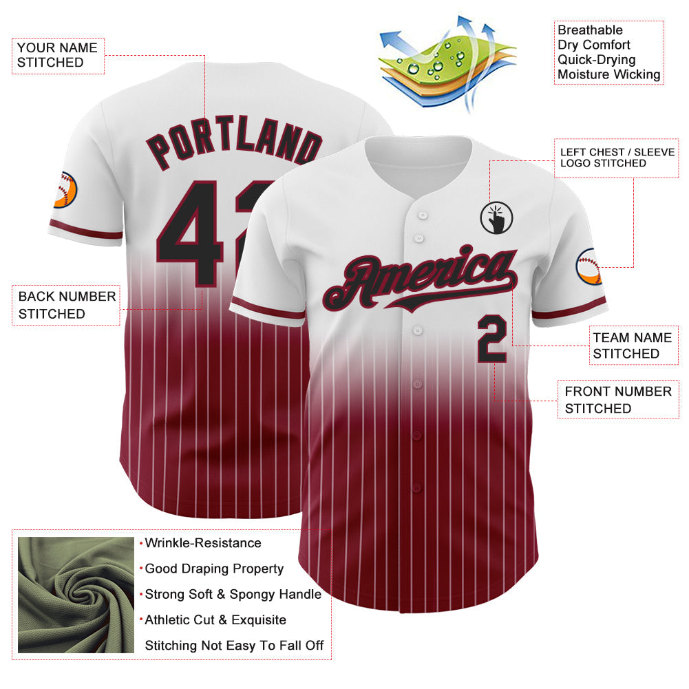 Custom White Pinstripe Black-Crimson Authentic Fade Fashion Baseball Jersey - Sky-Custom