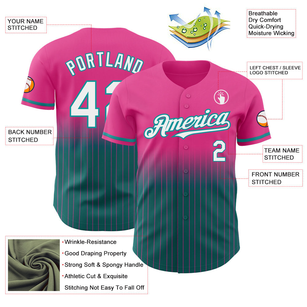 Custom Pink Pinstripe White-Teal Authentic Fade Fashion Baseball Jersey - Sky-Custom