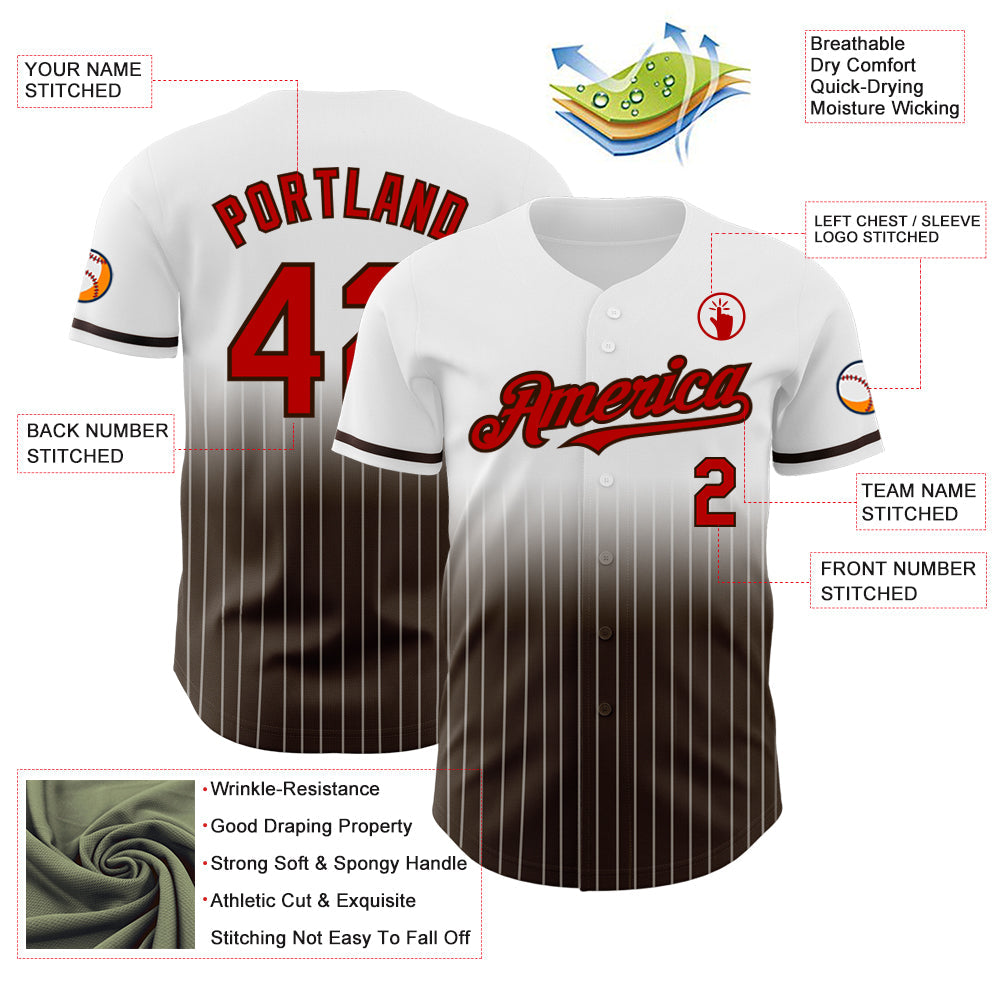 Custom White Pinstripe Red-Brown Authentic Fade Fashion Baseball Jersey - Sky-Custom
