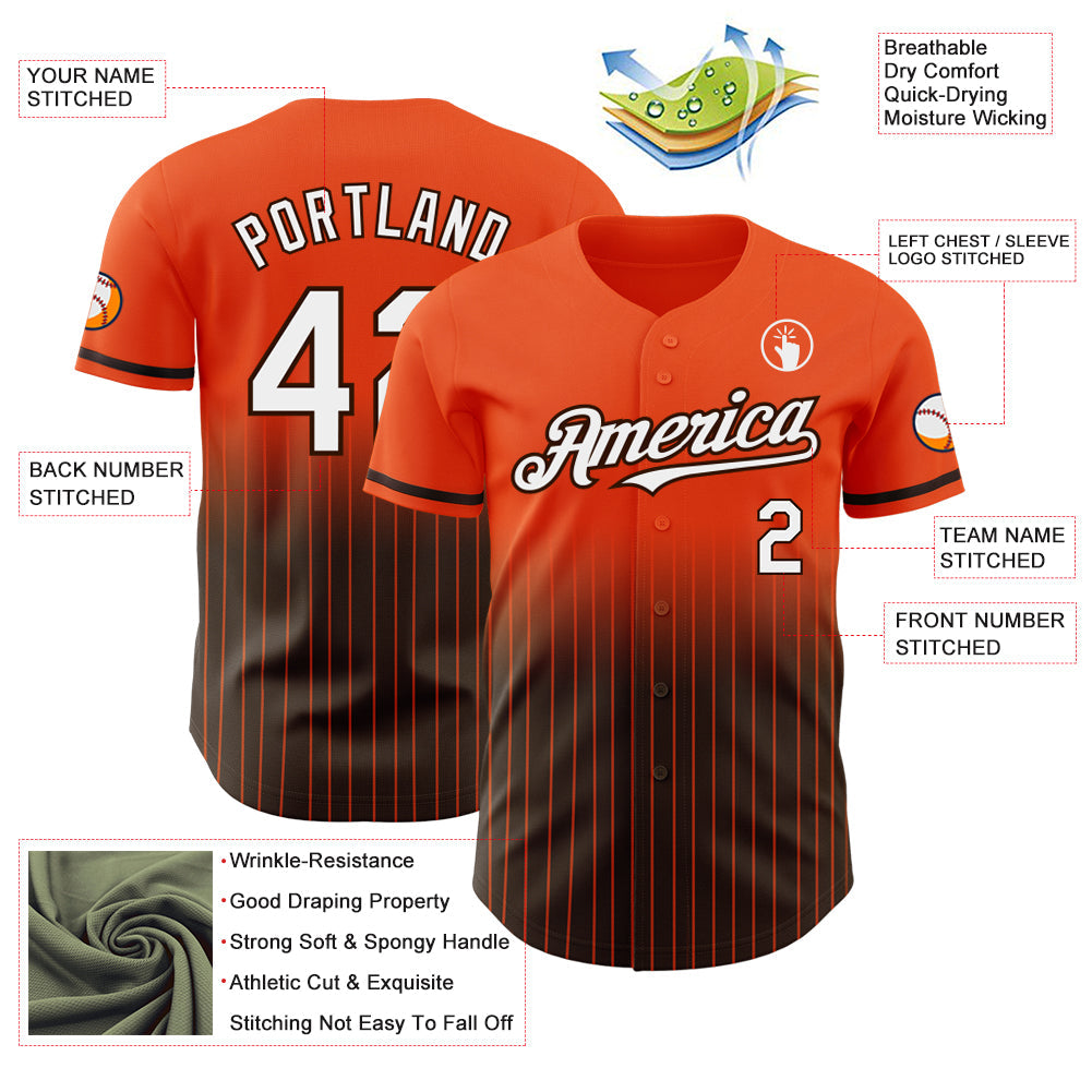 Custom Orange Pinstripe White-Brown Authentic Fade Fashion Baseball Jersey - Sky-Custom