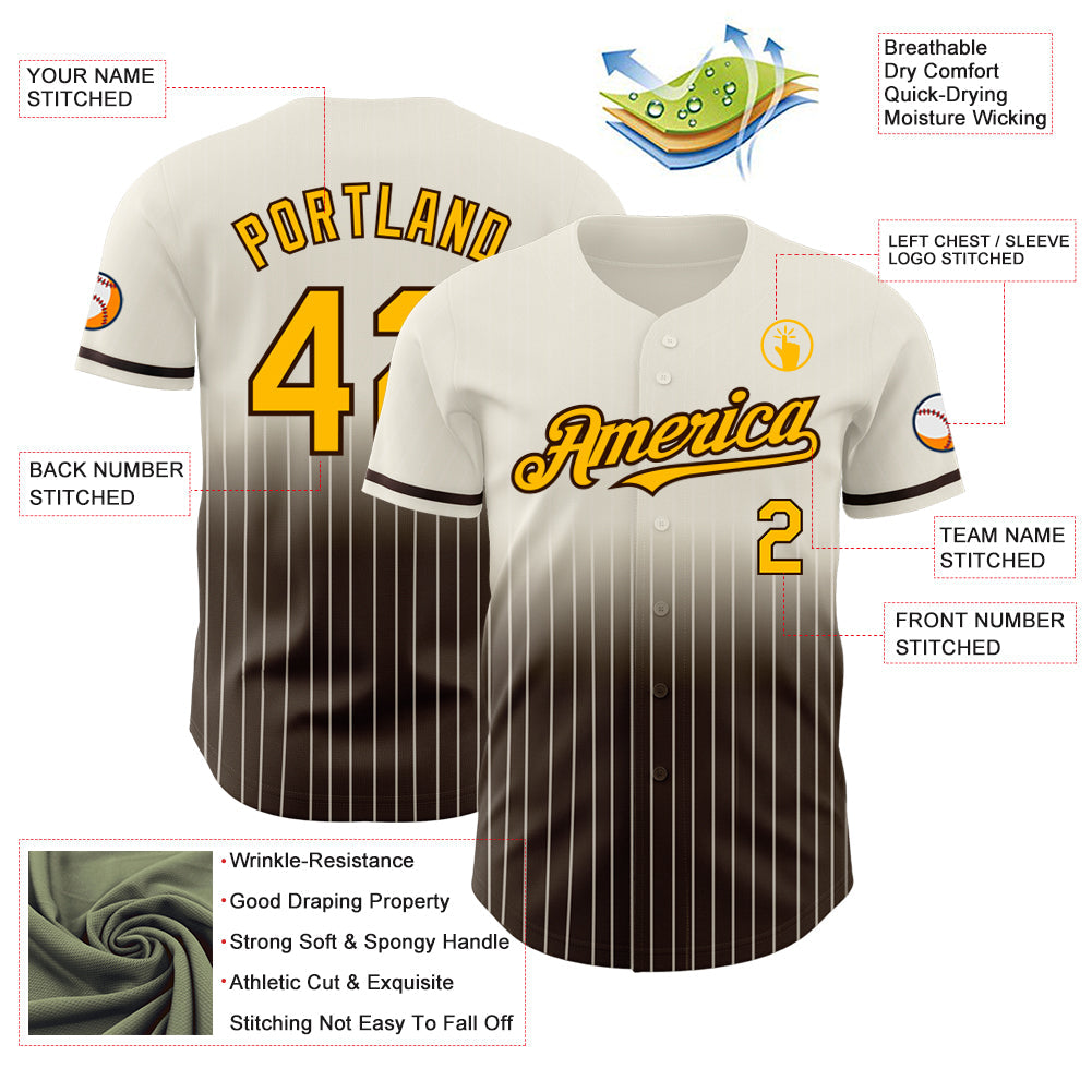 Custom Cream Pinstripe Gold-Brown Authentic Fade Fashion Baseball Jersey - Sky-Custom