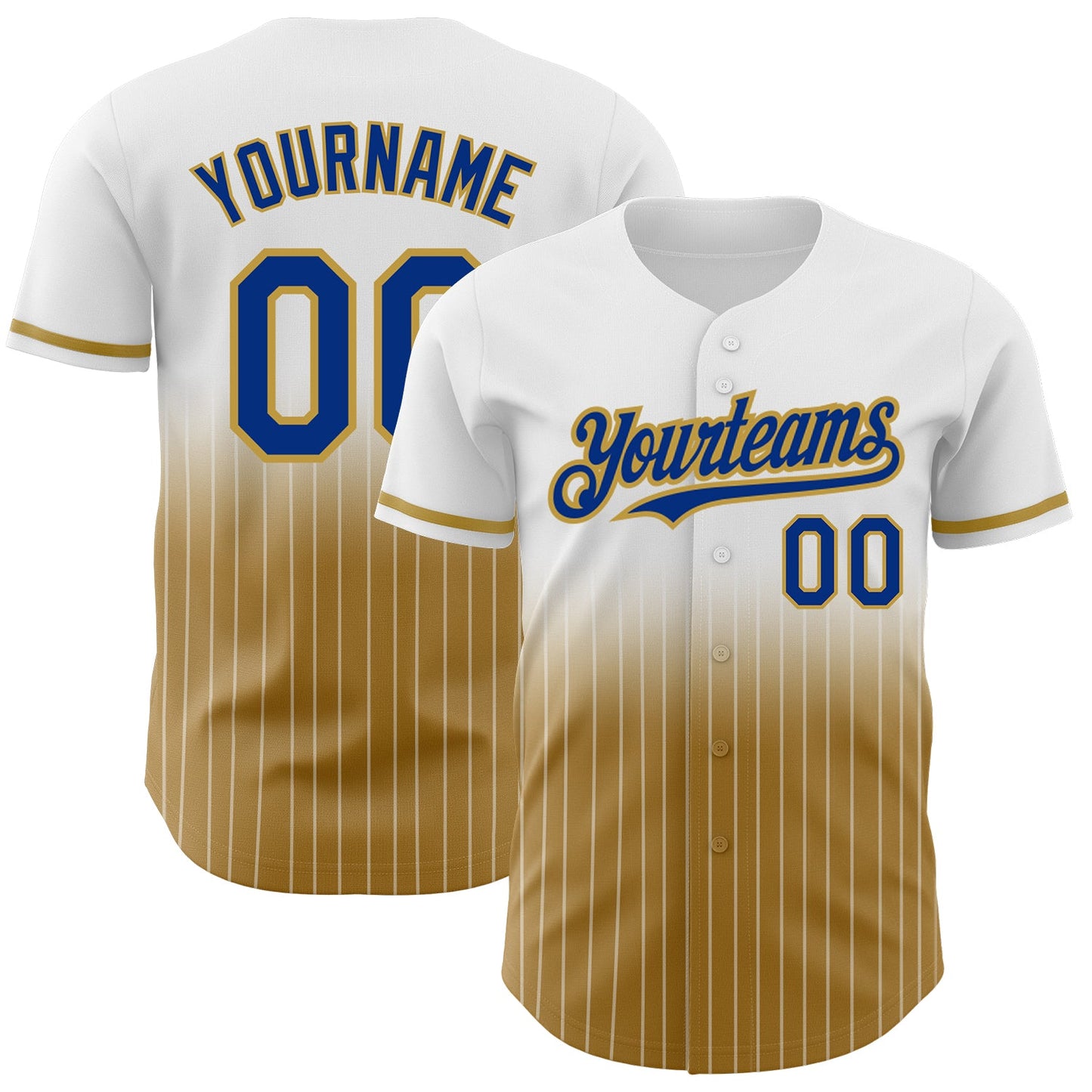 Custom White Pinstripe Royal-Old Gold Authentic Fade Fashion Baseball Jersey - Sky-Custom